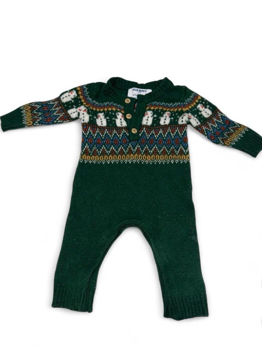 Old Navy Dark Green Fair Isle Knit Baby One-Piece